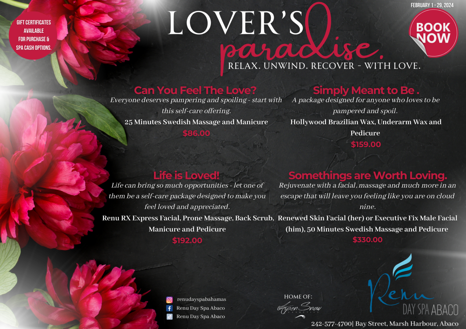 Embrace a, "Lover's Paradise" with us! Make reservations as we would love to have an opportunity to serve you, or purchase a gift card for a loved one. 